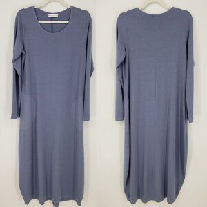 Bryn Walker Phillipa Long Sleeve Maxi Dress S Pockets Lagenlook Slate Blue Gray